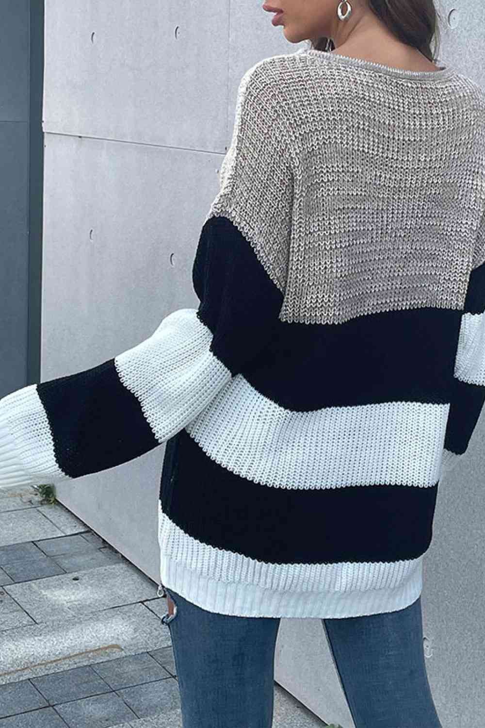 Color Block Striped Long Sleeve Sweater - Deals DejaVu