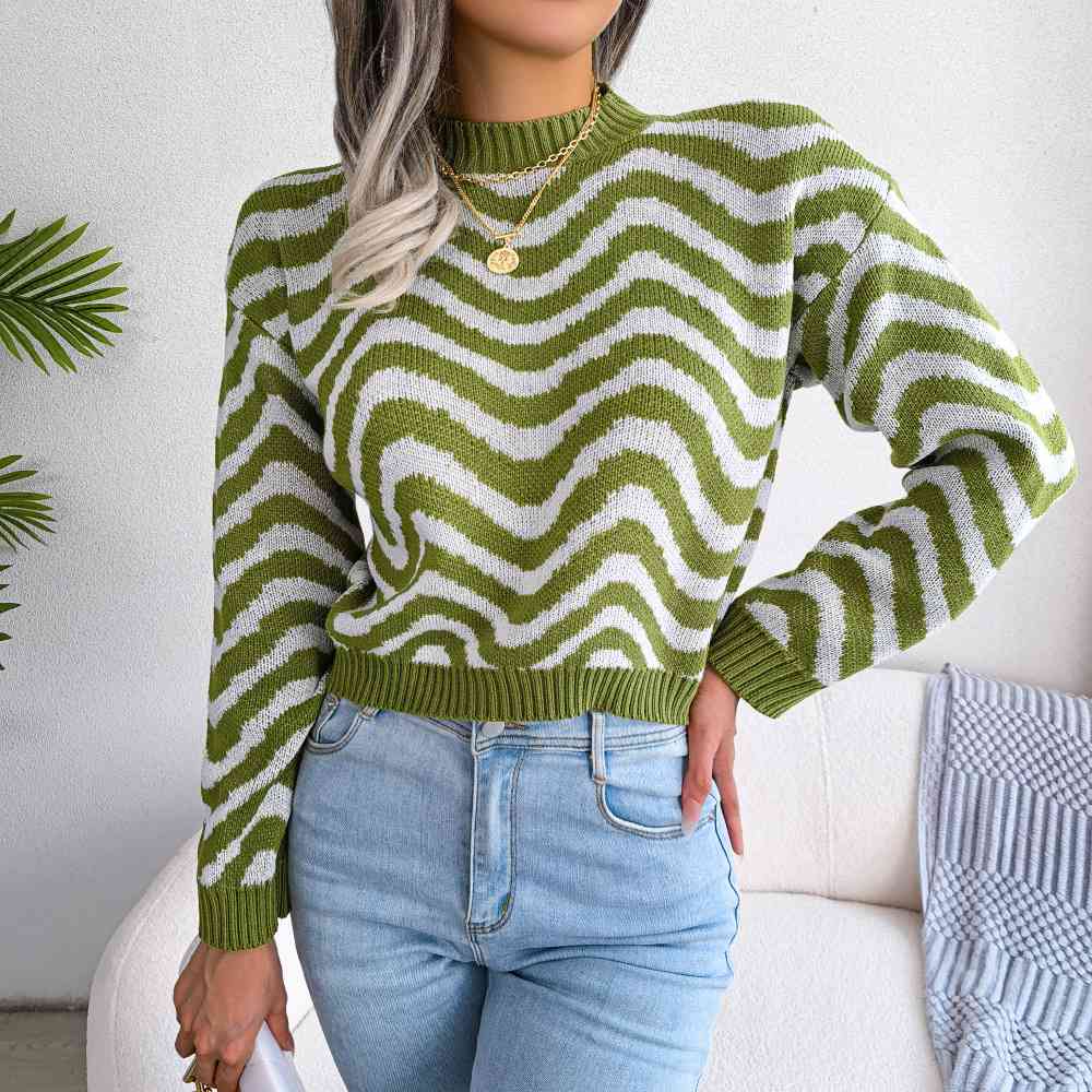 Wavy Stripe Dropped Shoulder Sweater