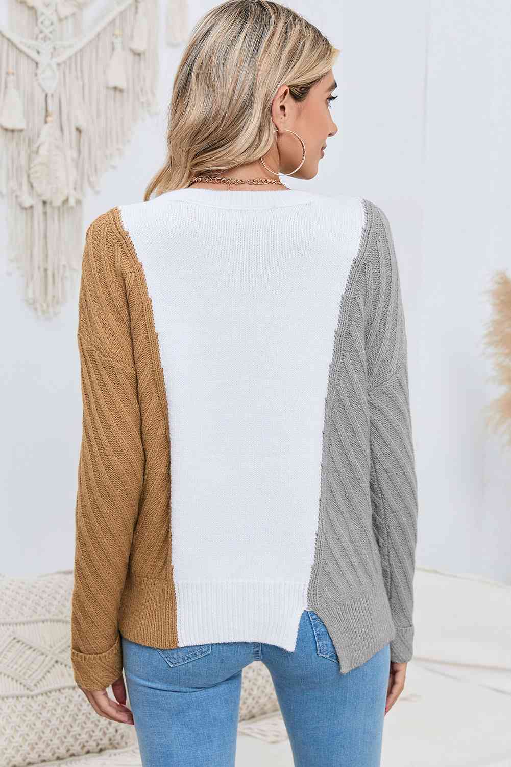 Contrast Color Dropped Shoulder Sweater - Deals DejaVu