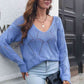 Openwork V-Neck Dropped Shoulder Sweater - Deals DejaVu