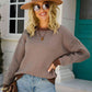 Chevron Ribbed Trim Dropped Shoulder Knit Pullover