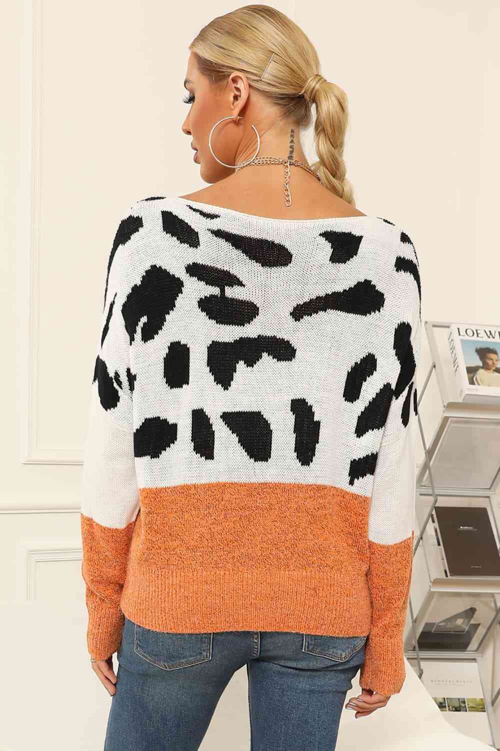 Full Size Two-Tone Boat Neck Sweater - Deals DejaVu