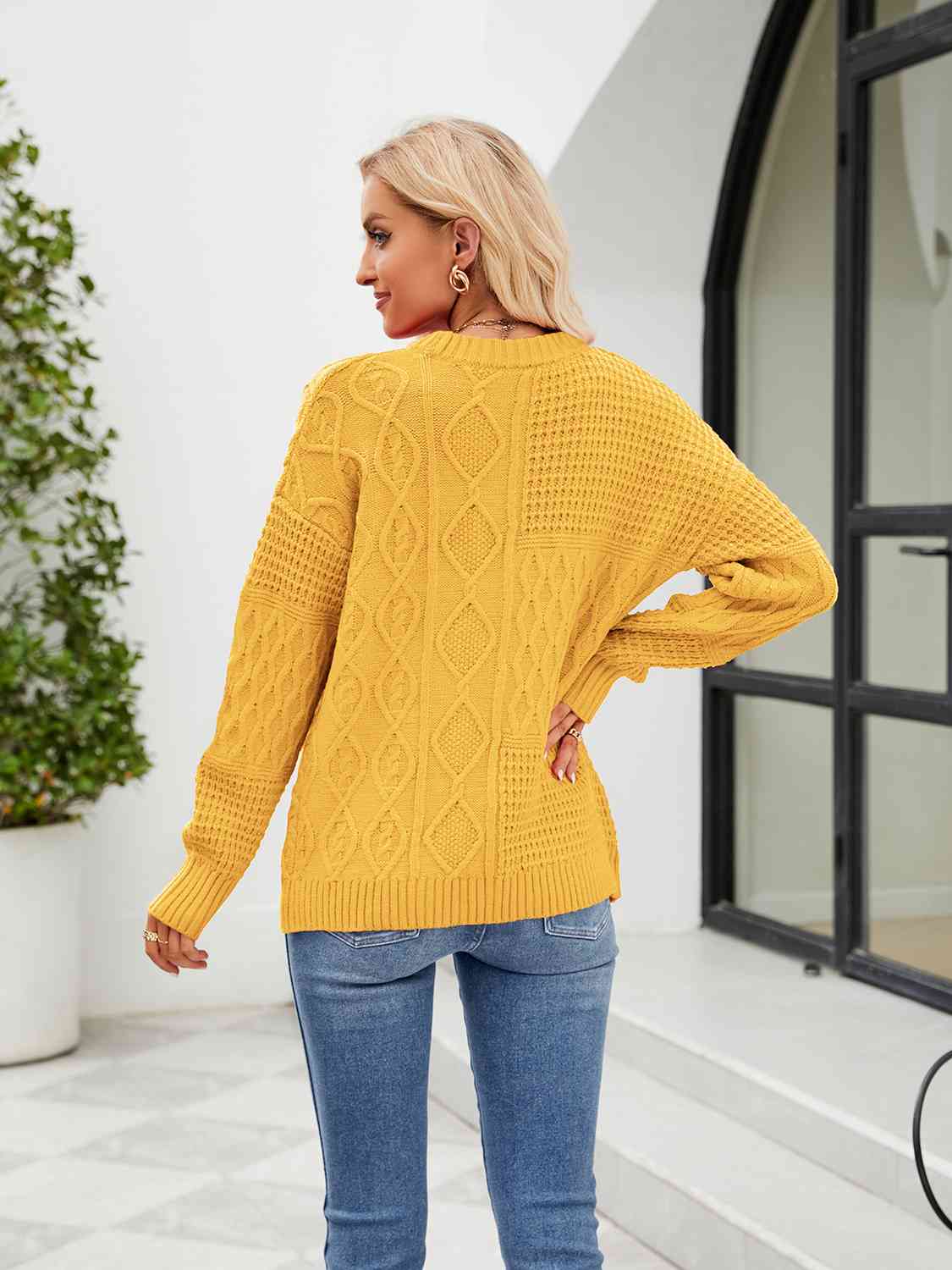 Round Neck Dropped Shoulder Sweater - Deals DejaVu