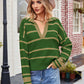 Striped Johnny Collar Sweater - Deals DejaVu