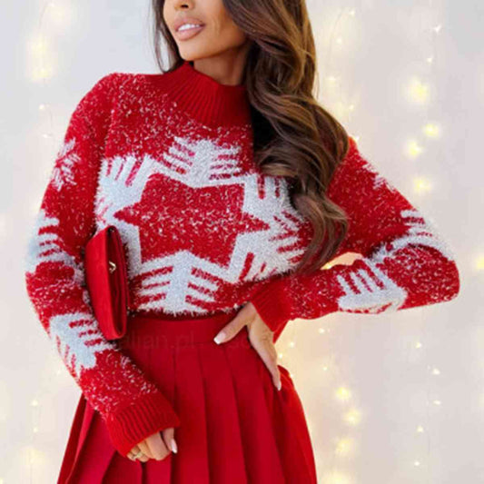 Snowflake Print Sweater - Deals DejaVu