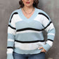 Plus Size Striped V-Neck Dropped Shoulder Sweater