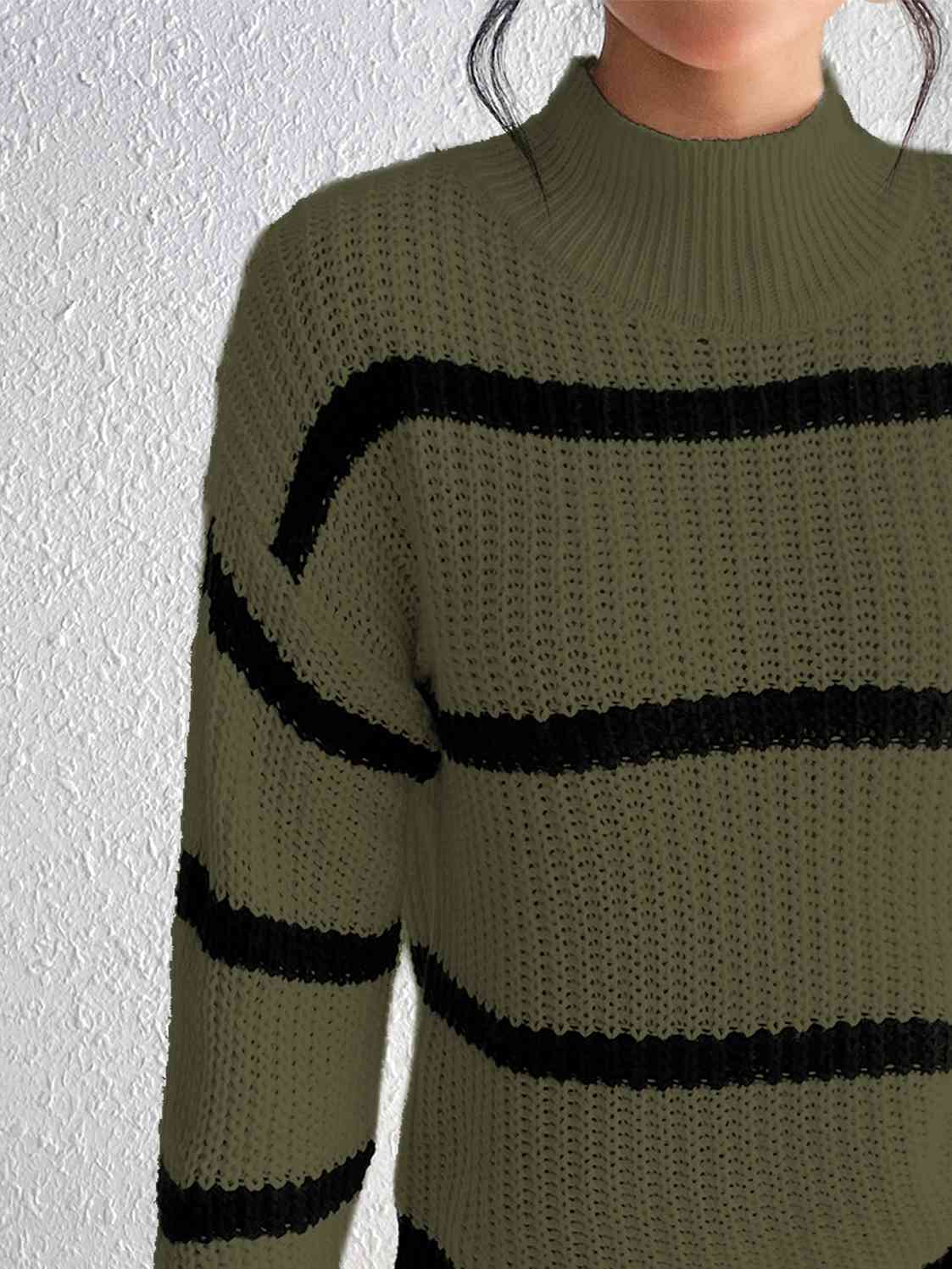 Striped Mock Neck Sweater - Deals DejaVu