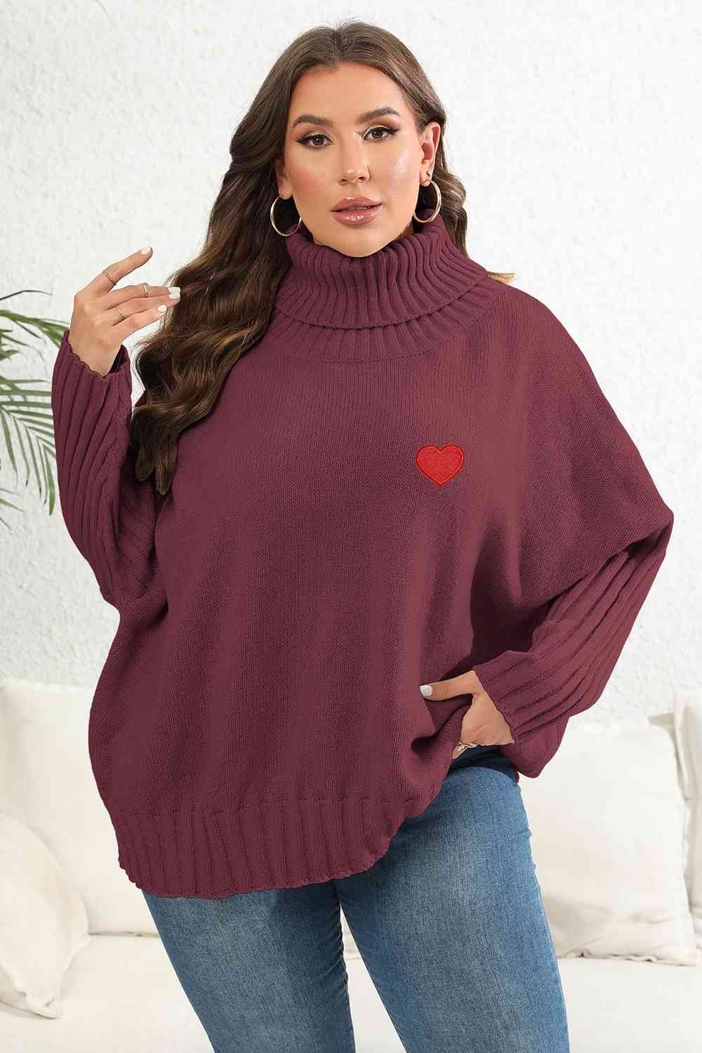 Plus Size Turtle Neck Long Sleeve Sweater - Deals DejaVu