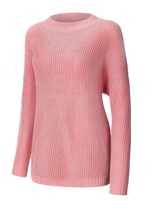 Round Neck Drop Shoulder Sweater - Deals DejaVu