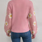 Flower Round Neck Latern Sleeve Sweater