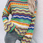 Rainbow Stripe Openwork Flare Sleeve Knit Top