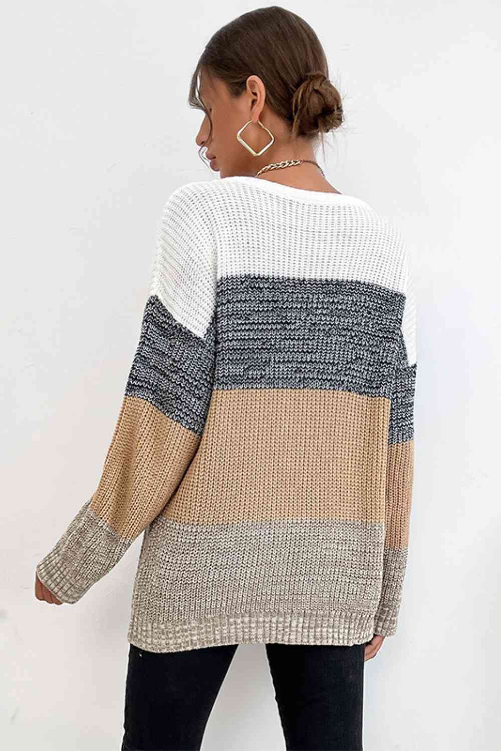 Striped Round Neck Long Sleeve Sweater - Deals DejaVu