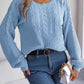 Cable-Knit Round Neck Drop Shoulder Sweater - Deals DejaVu