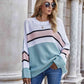 Woven Right Striped Horizontal Ribbing Long Sleeve Tunic Sweater - Deals DejaVu