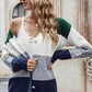 Woven Right Color Block V-Neck Button Down Cardigan