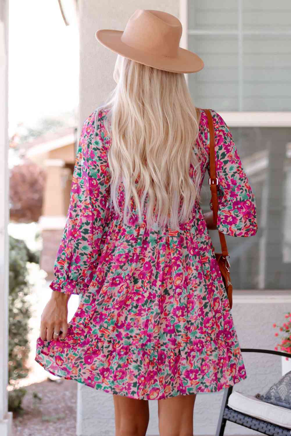 Floral Smocked V-Neck Flounce Sleeve Dress (MWBT) T - Deals DejaVu