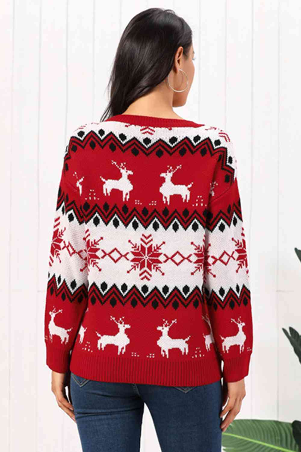 Reindeer Round Neck Sweater - Deals DejaVu