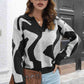 Two-Tone Johnny Collar Dropped Shoulder Pullover Sweater - Deals DejaVu