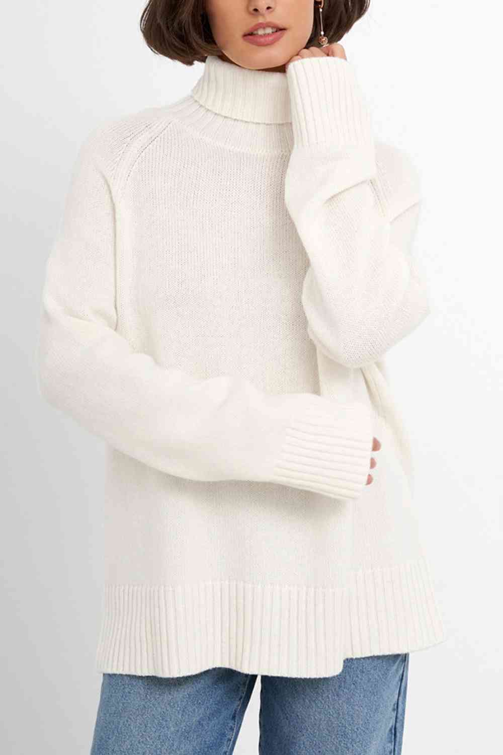 Turtle Neck Raglan Sleeve Sweater - Deals DejaVu