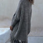 Fringe Detail Long Sleeve Sweater with Pockets - Deals DejaVu