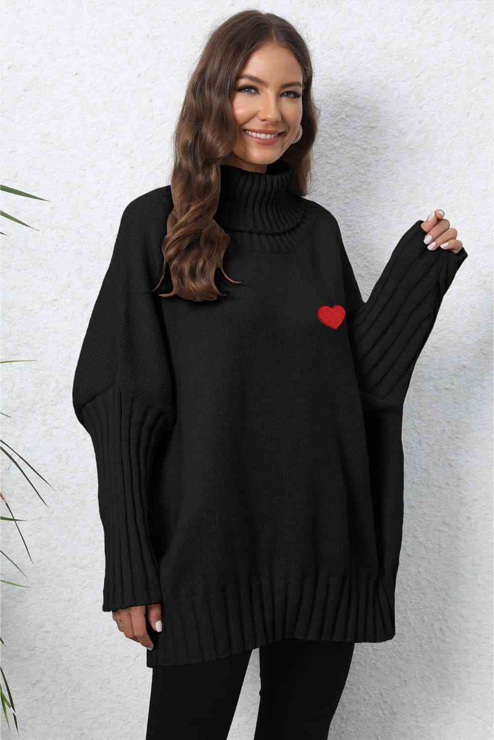 Turtle Neck Long Sleeve Ribbed Sweater - Deals DejaVu