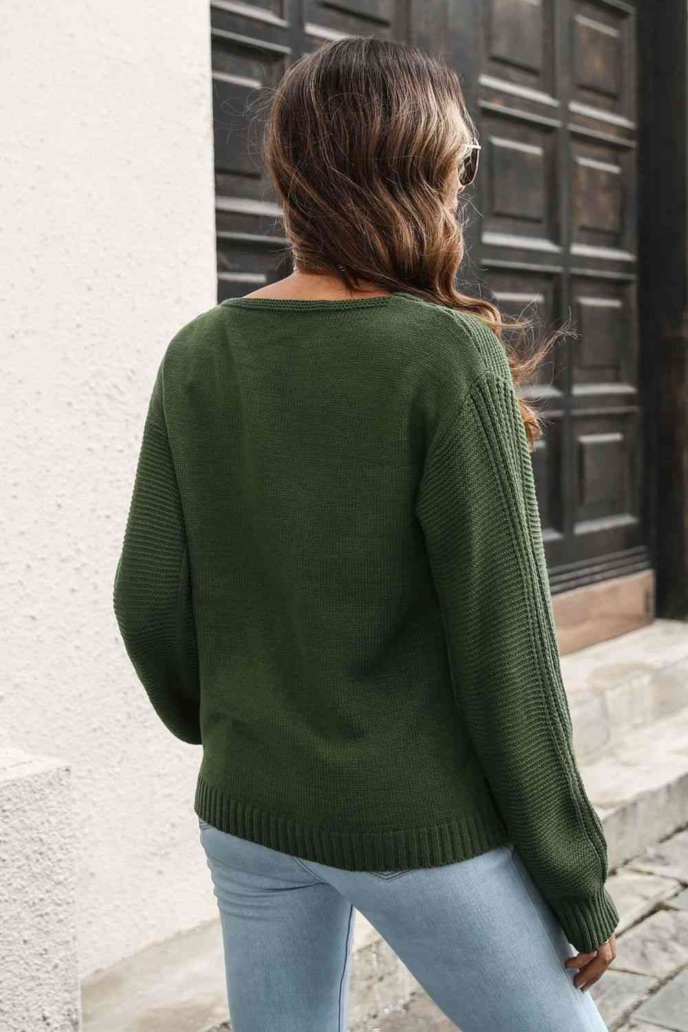 Ribbed Scoop Neck Long Sleeve Pullover Sweater - Deals DejaVu