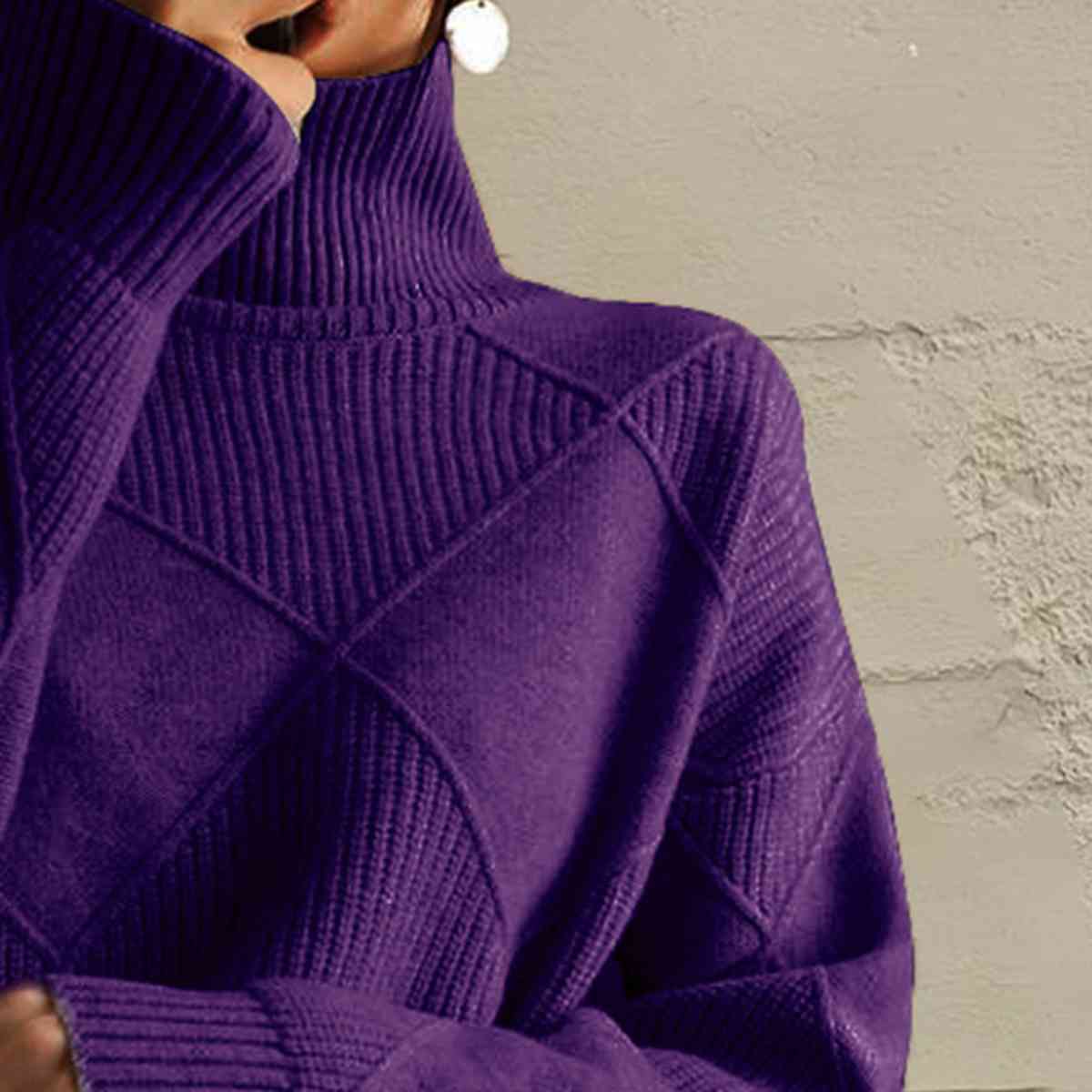 Geometric Turtleneck Long Sleeve Sweater - Deals DejaVu