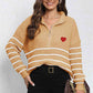 Striped Zip-Up Long Sleeve Ribbed Sweater