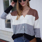 Woven Right Color Block V-Neck Button Down Cardigan