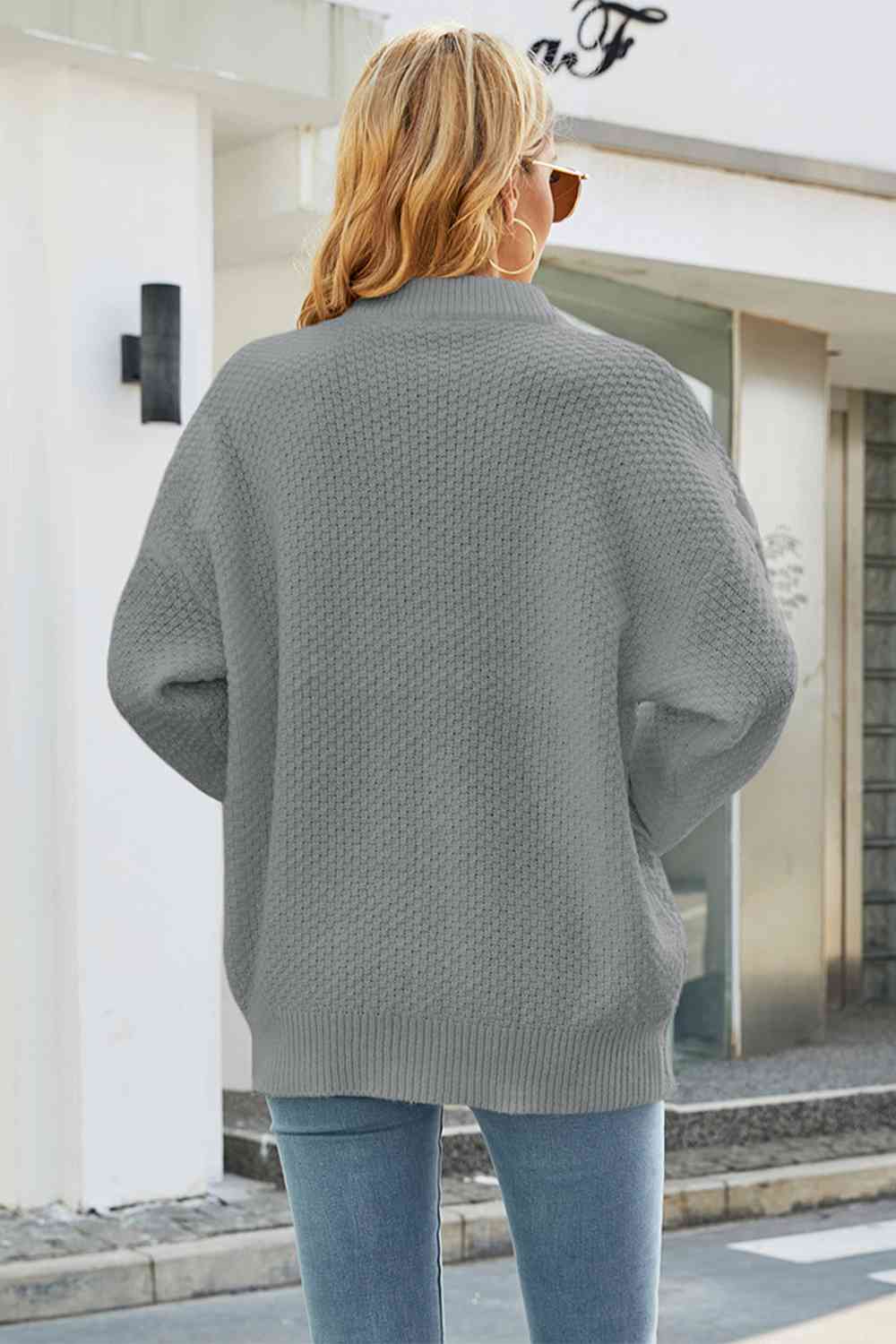 Cable-Knit Round Neck Long Sleeve Sweater - Deals DejaVu