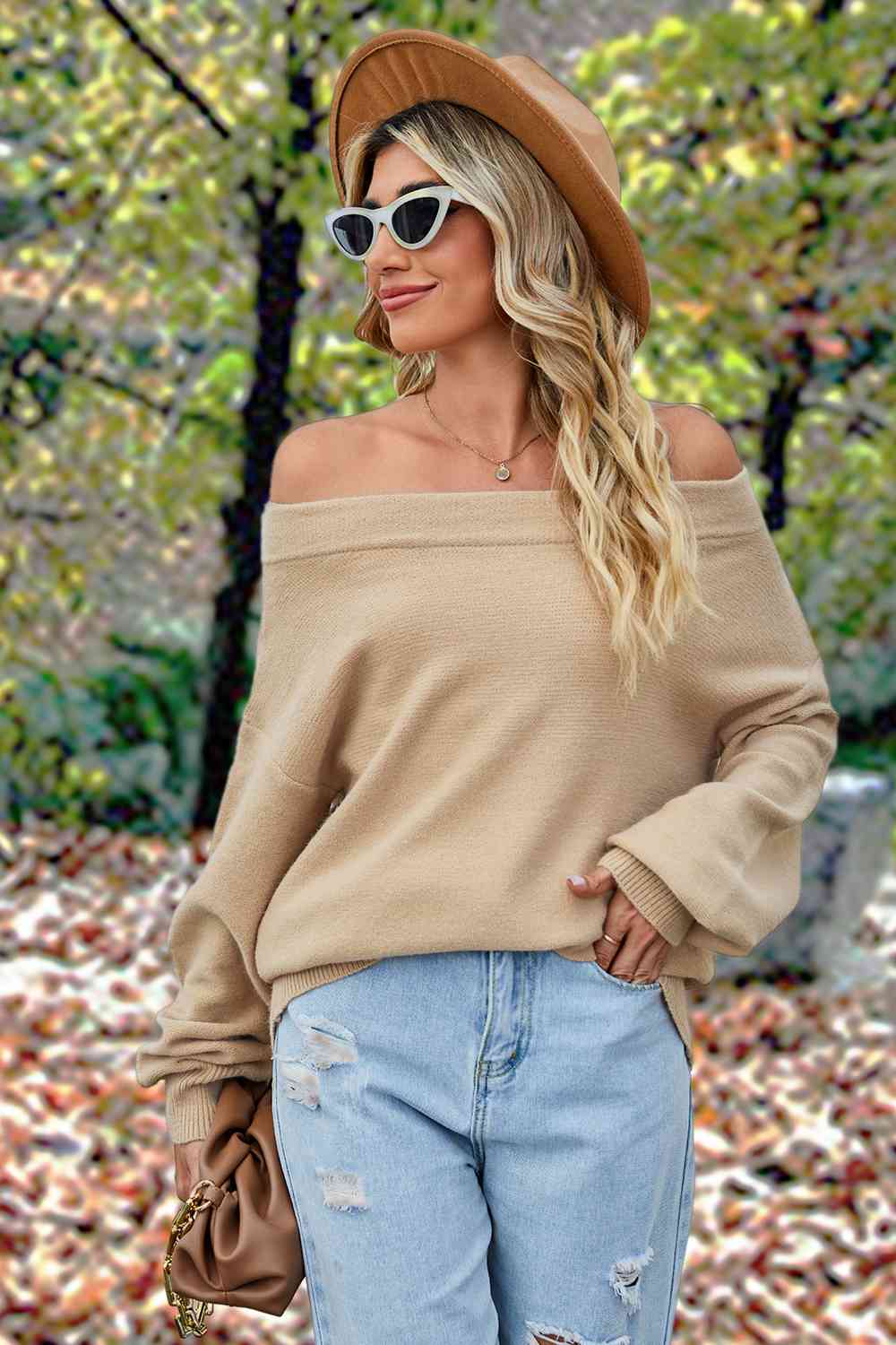 Off-Shoulder Dropped Shoulder Sweater - Deals DejaVu