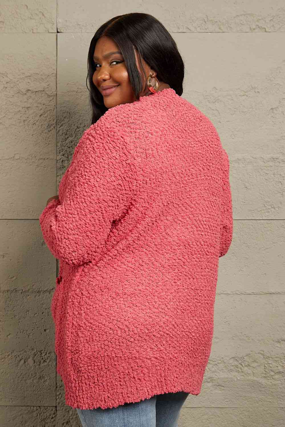 Zenana Falling For You Full Size Open Front Popcorn Cardigan - Deals DejaVu