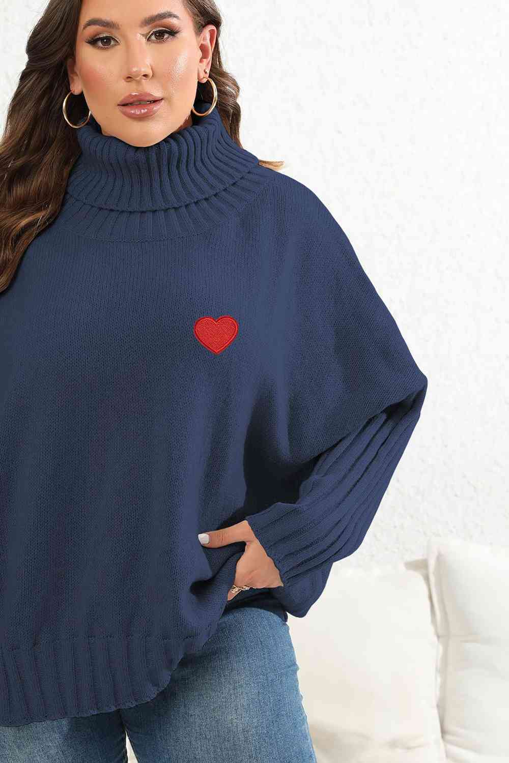 Plus Size Turtle Neck Long Sleeve Sweater - Deals DejaVu