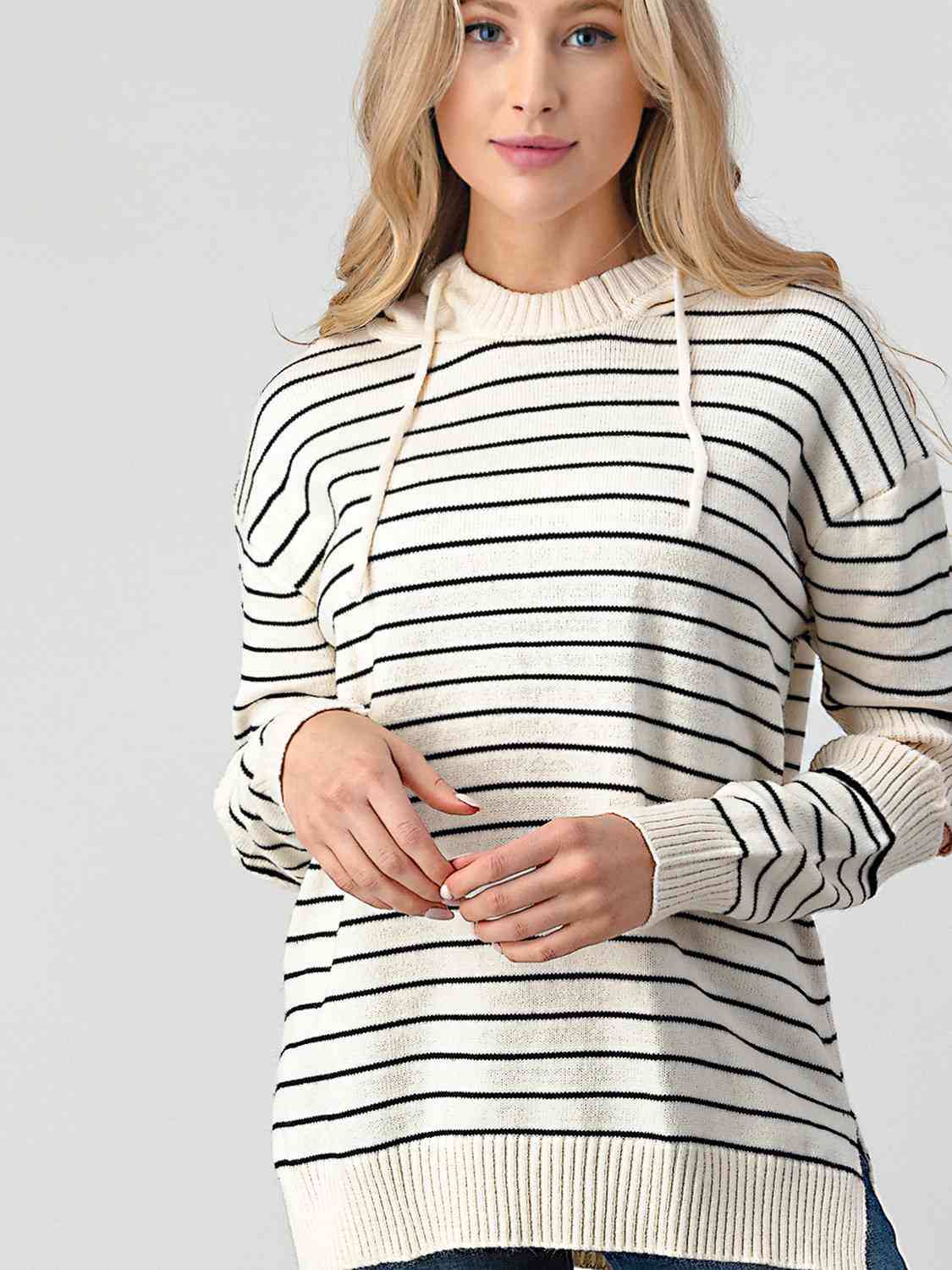 Striped Cutout Slit Sweater - Deals DejaVu