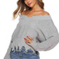 Off-Shoulder Ribbed Long Sleeve Raw Hem Sweater