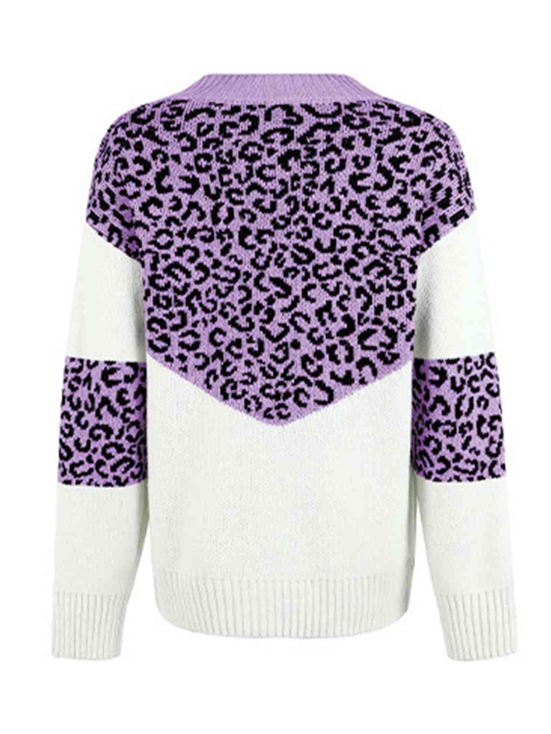 Leopard V-Neck Dropped Shoulder Sweater - Deals DejaVu