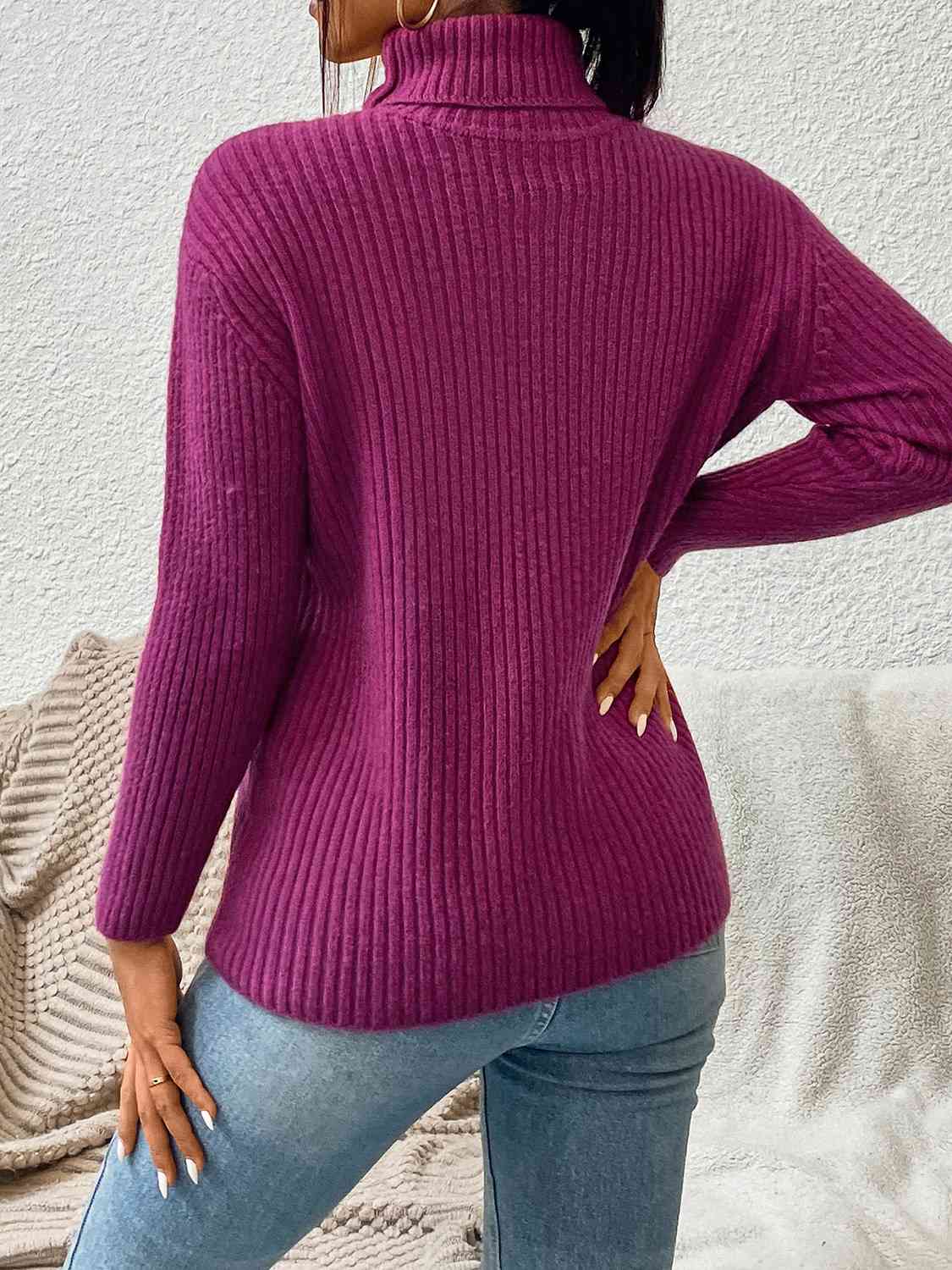 Ribbed Turtle Neck Long Sleeve Sweater - Deals DejaVu