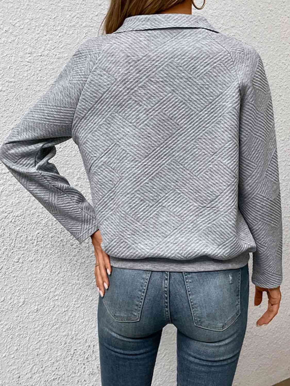 Half Buttoned Collared Neck Sweatshirt with Pocket (BFD) T - Deals DejaVu