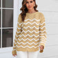 Wave Pattern Round Neck Long Sleeve Sweater - Deals DejaVu