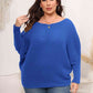 Full Size Boat Neck Batwing Sleeve Sweater