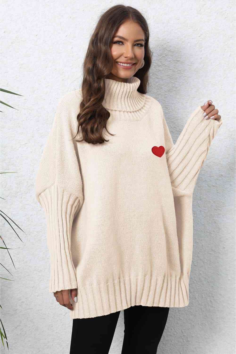 Turtle Neck Long Sleeve Ribbed Sweater - Deals DejaVu