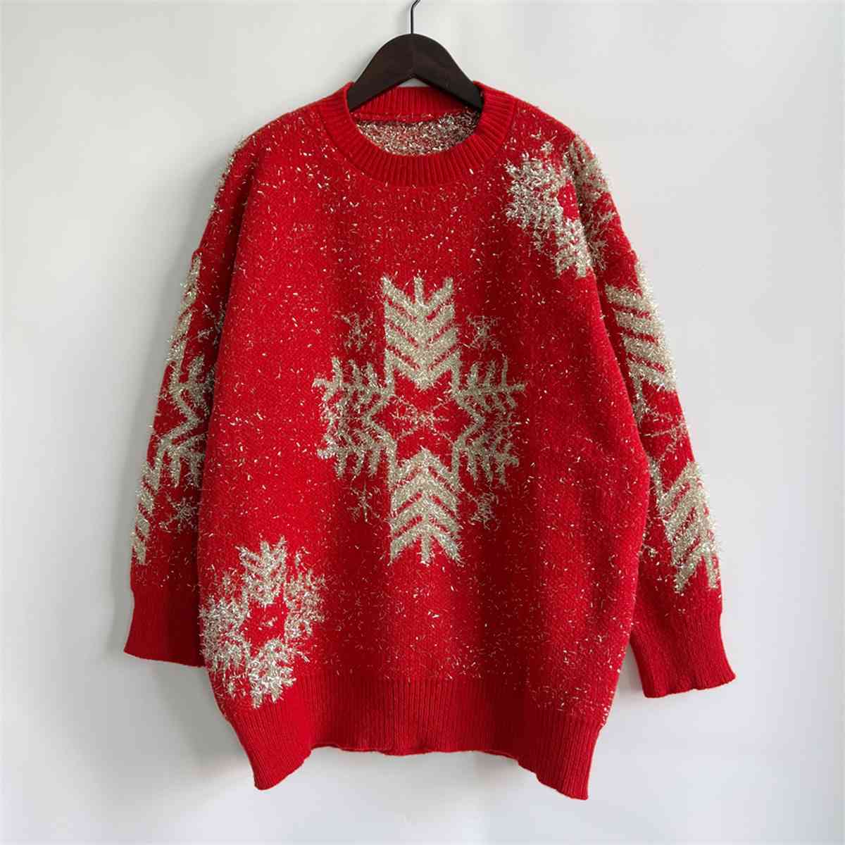 Snowflake Pattern Long Sleeve Sweater - Deals DejaVu