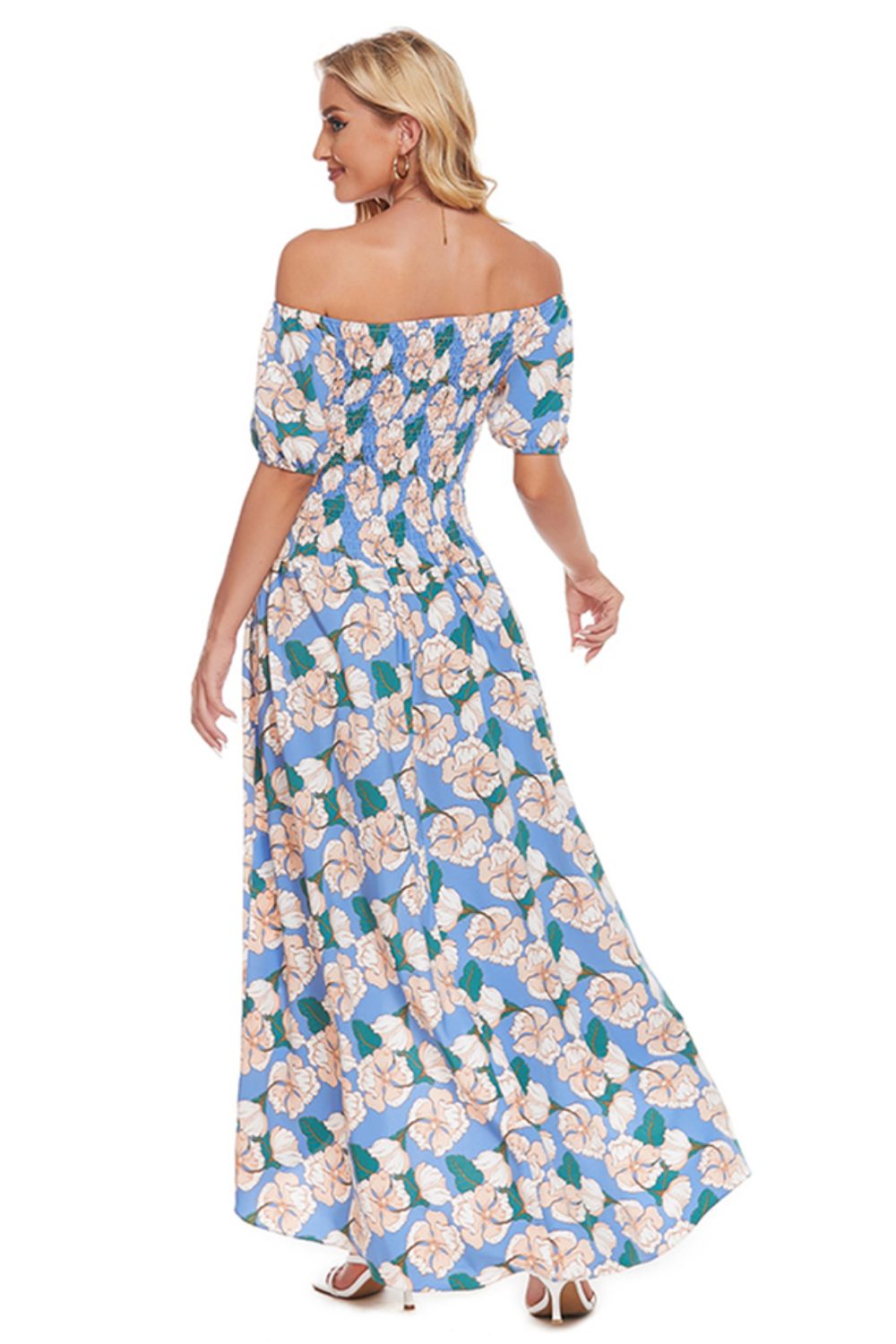 Floral Off-Shoulder Slit Maxi Dress (BWD)(WS06)T - Deals DejaVu