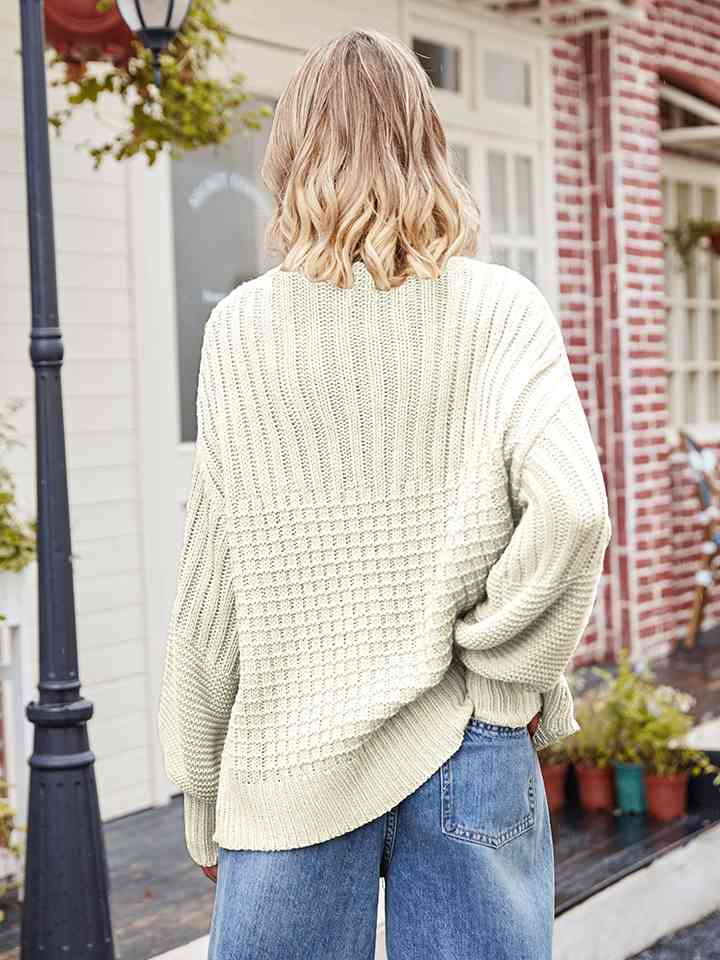 Round Neck Dropped Shoulder Sweater - Deals DejaVu