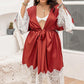 Plus Size Lace Patchwork Tie Front Robe