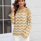 Wave Pattern Round Neck Long Sleeve Sweater - Deals DejaVu