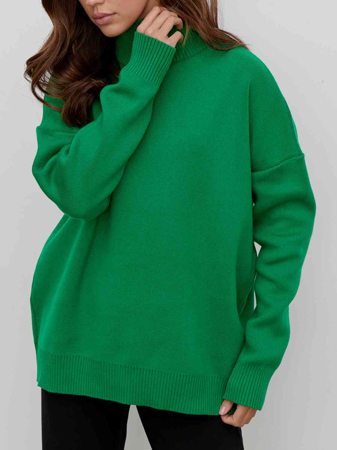 Mock Neck Dropped Shoulder Sweater - Deals DejaVu