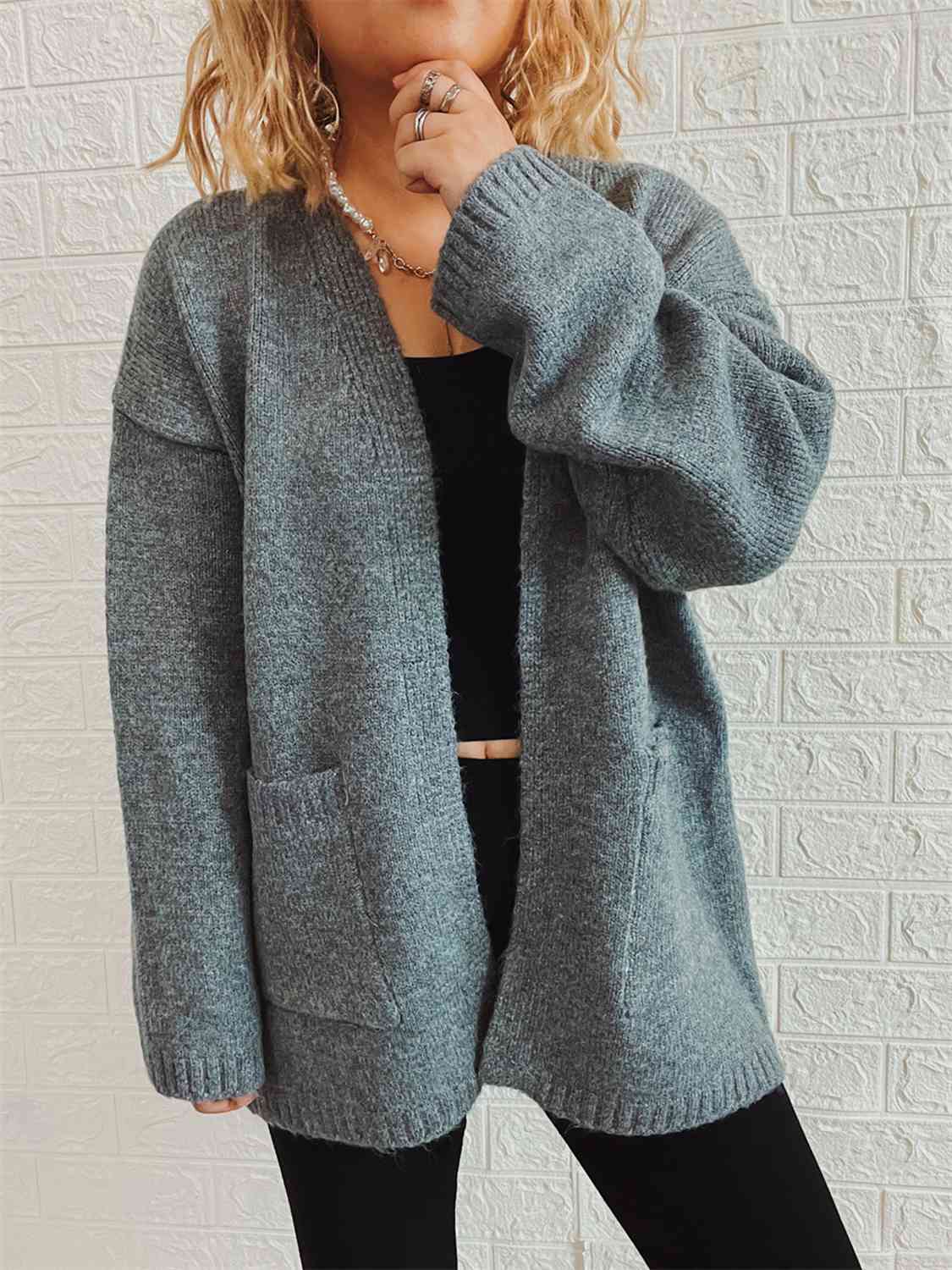 Open Front Long Sleeve Cardigan with Pockets