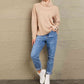 Woven Right Button Detail Rib-Knit Turtleneck Sweater