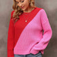 Two-Tone Round Neck Dropped Shoulder Sweater - Deals DejaVu